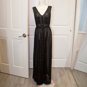Sparkle & Fade Sheer Black Button-Front Maxi Dress – Urban Outfitters, Size S